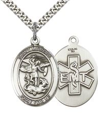 STERLING SILVER ST MICHAEL PENDANT ON A CHAIN - 1" x 3/4"